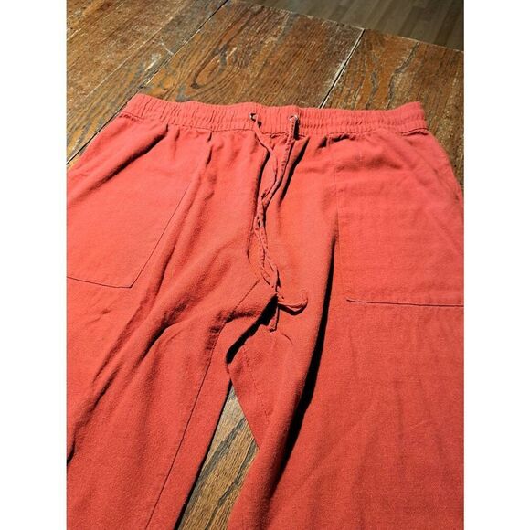 JL Jules & Leopold Women’s L Capri Pants Brick Red Linen Blend Pull On Pockets - Picture 2 of 3